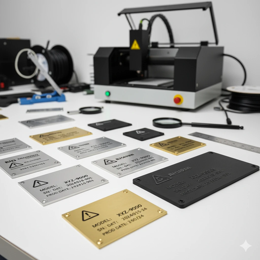 Tabliczki znamionowe grawerowane — sklejka / metal